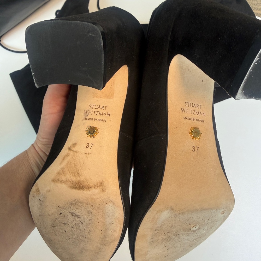 Stuart Weitzman Tieland Over-the-Knee Suede Boots Black Block Heel Size 37 - Picture 9 of 13